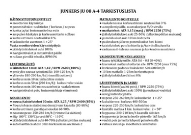 Junkers Ju88 A-4 tarkistuslista ja ohjeet pommituslennolle.