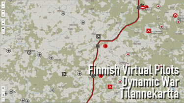 Finnish Virtual Pilots - Dynamic War-palvelimen reaaliaikainen tilannekartta.